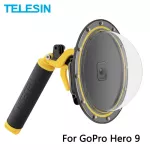 Telesin 6 '' พอร์ตโดม 30 เมตรกรณีที่อยู่อาศัยกันน้ำที่มีด้ามจับทริกเกอร์สำหรับ Gopro Hero 9 สีดำใต้น้ำปก