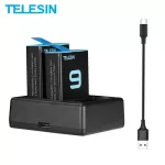 Telesin 2 แพ็ค 1750 มิลลิแอมป์ชั่วโมงแบตเตอรี่ 3 วิธีชาร์จแบตเตอรี่ไฟ LED ชาร์จสำหรับ Gopro ฮีโร่ 9 สีดำแบตเตอรี่การกระทำอุปกรณ์กล้อง