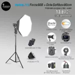 LED Nanlite Forza 60B with a 80 cm octa softbox light filter, but not less Can adjust the light temperature Portable to use anywhere