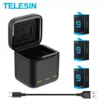 Telesin แบตเตอรี่ 1750 mAH สำหรับ Gopro ฮีโร่ 9 3 วิธีไฟ LED ชาร์จแบตเตอรี่ TF การ์ดที่เก็บแบตเตอรี่สำหรับ Gopro ฮีโร่ 9 สีดำ