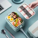 1.2 liters of electric carrier, can cook rice and cook food, 2 layers, suitable for carrying to work or green picnic. Bear DFH-B12E1