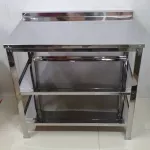 Stainless steel table, 2 heads, small stoves, no holes, bottles, 76 cm wide, 46 cm deep, 72 cm high, 2 cm.