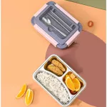 3 stainless steel rice box, 5843, a portable white box with a spoon+chopsticks 22.5x16.5x6.5cm Food preserving boxes, removable, with mobile phone placement