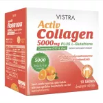 Vistra Activ Collagen 5000mg. Plus L-GLUTA, the Collagen Plus Collagen PLAT, orange flavor, drinking for white skin, smooth, soft, 10G x 10 sachets.