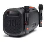 JBL : PartyBox On-The-Go by Millionhead (ลำโพงบลูทูธไร้สายแบบพกพา ที่มาพร้อมกับไมโครโฟนไร้สายถึง2ตัวและมีไฟเอฟเฟคมาให้)
