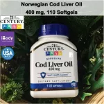 น้ำมันตับปลา จากนอร์เวย์ Norwegian Cod Liver Oil 400 mg 110 Softgels 21st Century®