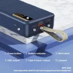 Power bank model RPP-506 Backup battery, 30000mAh, fast charging, PD20W+QC22.5W Powerbank. There is a battery and hand strap.