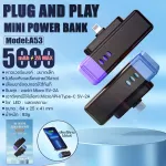 Power bank model A53 capacity 5000mAh. Powerbank Micro/iPh/Type-C Backup Battery, Mint, Wireless, Easy to charge