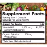 Naturelo Vegan B12 with Spirulina 90 Capsules Vitamin B12 Mixed to Rulina 90 Wigan Capsule