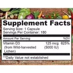 Naturelo Vitamin D3 Plant Based 5000 IU 180 Easy Swallow Capsules Vitamin D 3 180 Weigi Capsule