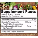 Naturelo Ashwagandha Organic Root Powder 90 Vegetable Capsules Indian Ginseng Extract 90 Weigi Capsule