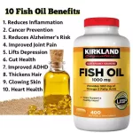 Ready to deliver Kirkland, Fish Oil, 1000 mg, 400 tablets, Kirgland, Fish Oil, 1000mg Mg, Natural Fish Oil, Heart, Vascular Brain