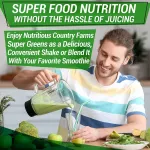 A total of 50 vegetable and fruits powder, Super Greens Alkalizing Formula Unfavored 300 G Country Farms® USDA Organic Green Foods Powder.