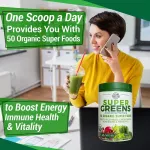 A total of 50 vegetable and fruits powder, Super Greens Alkalizing Formula Unfavored 300 G Country Farms® USDA Organic Green Foods Powder.