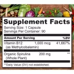 Vitamin B12 Vegan B12 Infused with Spirulina 90 Easy Swallow Capsules Naturelo® B-12 B 12