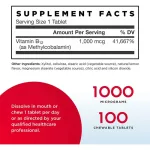 Jarrow Formulas Methyl B-12 Lemon Flavor 1000 MCG 100 Lozenges Vitamin B12 Flavor 1000 micrograms 100 tablets