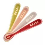 Beaba Silicone Set of 4 Ergonomic 1st Age Silicone Spoons Assorted Colors Neon/Nude/White/Red