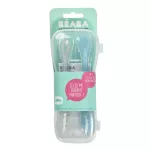 Beaba Silicone Set of 2 1st Age Silicone Spoons-Blue/Gray
