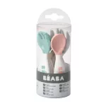 ฺ Beaba Set 6 Training Spoons and 4 Training Forks for 2nd Age Assorted Colors Light Gray / Airy Blue / Vintage Pink