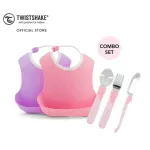 Twistshake, worth the 2 pair of silicone apron, pink-purple & utensils for pink children.