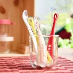 Beaba Silicone Set of 4 Ergonomic 1st Age Silicone Spoons Assorted Colors Neon/Nude/White/Red