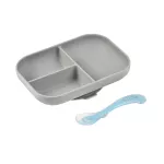 BEABA Set, Silicone Silicone Silicone Suction Divided Plate with Spoon - Gray