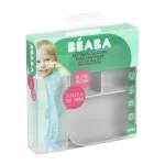 BEABA Set, Silicone Silicone Silicone Suction Divided Plate with Spoon - Gray