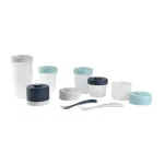 Beaba. EXPERT MEAL & FOOD Storage Pack - 12 Clip Portions + 2 1st Stage Silicone SPOONS - Blue/Dark Blue