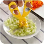 Food cutting scissors with 5 white/orange/blue/pink/purple