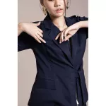 Queencows Tae Tadeo Long Sleeve Warp Top Navy