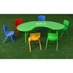 Student activity table, bean shape The crescent of the Moon, the YU activity, can adjust the plastic group, can be adjusted, tables with children's chairs with 6 chairs, ready to deliver for children.