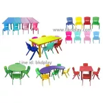ชุดโต๊ะพร้อมเก้าอี้6ตัว ,โต๊ะนักเรียน ,โต๊ะกินข้าวอนุบาล, โต๊ะสี่เหลี่ยมผืนผ้า พลาสติก ปรับระดับได้พร้อมส่ง สำหรับเด็ก อนุบาล โรงเรียน