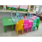ชุดโต๊ะพร้อมเก้าอี้6ตัว ,โต๊ะนักเรียน ,โต๊ะกินข้าวอนุบาล, โต๊ะสี่เหลี่ยมผืนผ้า พลาสติก ปรับระดับได้พร้อมส่ง สำหรับเด็ก อนุบาล โรงเรียน