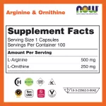 Now Arginine & Ornithine 500 mg / 100 mg Veg Capsules "Body rehabilitation amino acid"