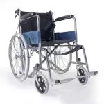TAVEL, the patient cart model FIC-211H, chrome plated steel, PVC cushion, foldable, hand brakes and wheel brakes.