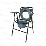 เก้าอี้นั่งถ่าย เหล็กชุบ พร้อมพนักพิง พับได้ รุ่นเปิดแผ่นรองนั่ง Foldable Steel Commode Chair with Backrest