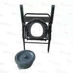 เก้าอี้นั่งถ่าย เหล็กชุบ พร้อมพนักพิง พับได้ รุ่นเปิดแผ่นรองนั่ง Foldable Steel Commode Chair with Backrest