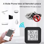 Tuya 4 in 1 Wifi IR Remote Temp and Humi Sensor has a built -in LCD screen.