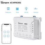 Sonoff 4ch Pro R3 Wireless Switch via System Wi-Fi controls off-opening 4 electrical equipment.