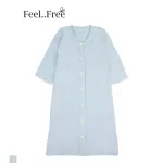 Feel Free ผ้าสาลู ชุดแซกลำลองสไตล์ญี่ปุ่น ผ่าหน้ากระโปรงแขนยาว