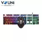 VOUNI, Keyboard, Wireless Robotic Punk Glowing Keyboard Mouse Set E2901Y