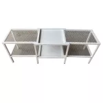 Sun Brand เซ็ตเตาตั้งแคมป์ 3ขาตะแกรง+ตะแกรง เซ็ตE สีขาว พ่นสีกันสนิมอย่างดี ขนาด 34x116x40 ซม. โต๊ะแคมป์ โต๊ะปิกนิก