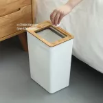 Minimal trash wood bin Plastic trash that collects garbage, wood lid, thick plastic, trash bin