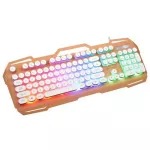 Metal Panel Mechanical Gaming Wired Keyboard with Mouse Set Round Key Cap Retro Gamer Key Board LED Game Multimedia Button