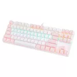 K100 87 Keys Green Backlight Wire USB Mechanical Keyboard Pink Gaming Girl Keyboard Abs-Resistant Mechanical Keyboard