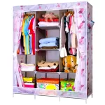 GetZhop  ตู้เสื้อผ้า ตู้เอนกประสงค์ ตู้เก็บของ wardrobe ลายดอกไม้ สูง170 CM. (สีชมพูอ่อน)