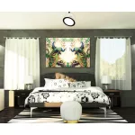 รูปนกยูง 2 คู่มงคล คู่กับดอกไม้ นกยูงเสริมฮวงจุ้ย เรียกทรัพย์ เรียกเงินทอง เพิ่มบารมี ภาพกรอบลอยพร้อมแขวน