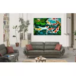 รูปปลาคราฟมงคล 9 ตัวว่ายคู่ดอกบัว รูปปลาคราฟเสริมฮวงจุ้ย รุ่งเรือง เพิ่มบารมี ภาพกรอบลอยพร้อมแขวน