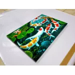 รูปปลาคราฟมงคล 9 ตัวว่ายคู่ดอกบัว รูปปลาคราฟเสริมฮวงจุ้ย รุ่งเรือง เพิ่มบารมี ภาพกรอบลอยพร้อมแขวน