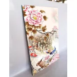 รูปนกยูงมงคล คู่กับดอกไม้ นกยูงเสริมฮวงจุ้ย เสริมทรัพย์ เสริมเงินทอง เพิ่มบารมี ภาพกรอบลอยพร้อมแขวน